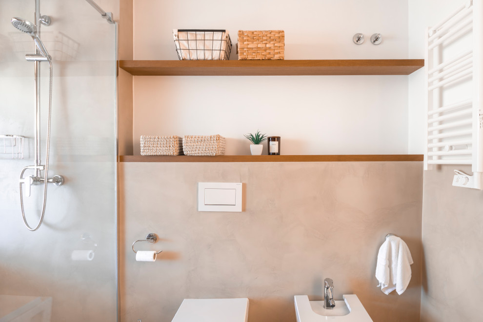 Пример оригинального дизайна: ванная комната среднего размера в стиле неоклассика (современная классика)