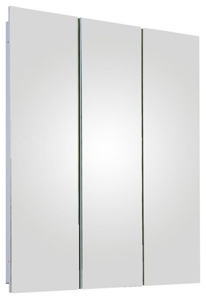 Tri-View Medicine Cabinet, 24"x30", Polished Edge, Partially Recessed