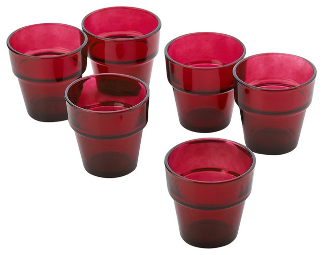 Red Glass Flower Pot Votive Candle Holders, Set of 72 Contemporary