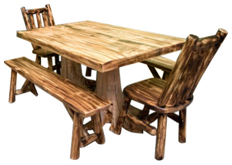 5 Piece Northern Torched Cedar Log Set With Table 2 Benches And 5 Piece Northern Torched Cedar Log Set With Table 2 Benches And Chairs Rustic Dining Sets By Midwest Furniture