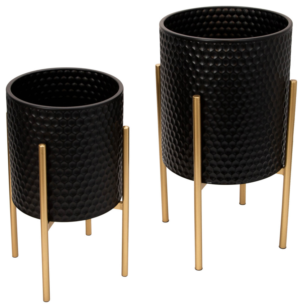 Sagebrook Home Set Of 2 Honeycomb Planter On Metal Stand 12629-11 -  Contemporary - Indoor Pots And Planters - by GwG Outlet | Houzz