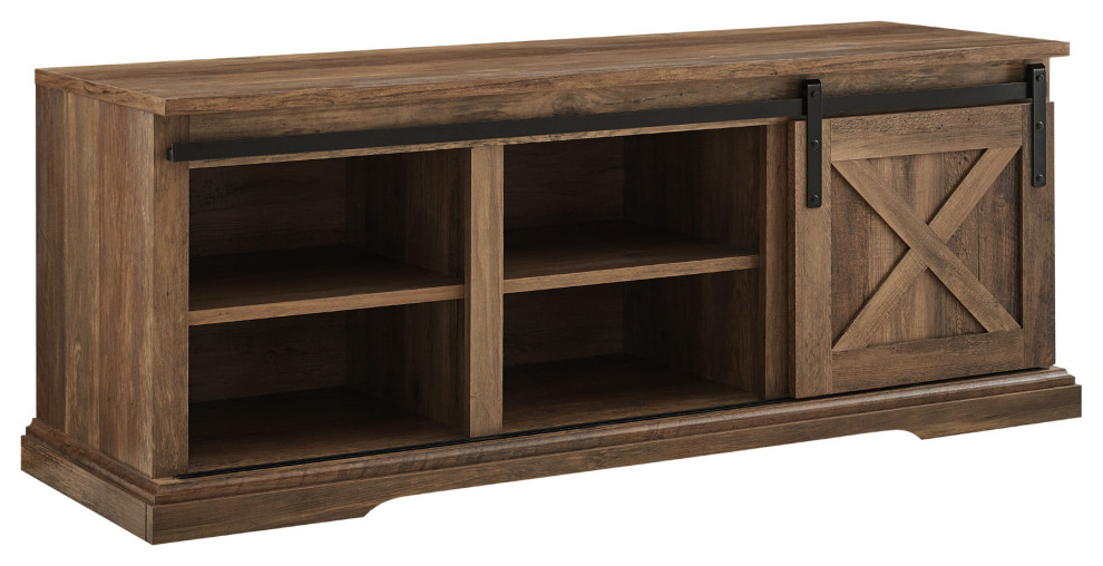 48" Sliding Barn Door Entry Bench with Storage Rustic Oak