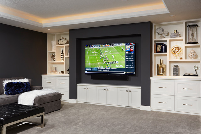 Family Room Custom Built TV wall - Transitional - Living ...