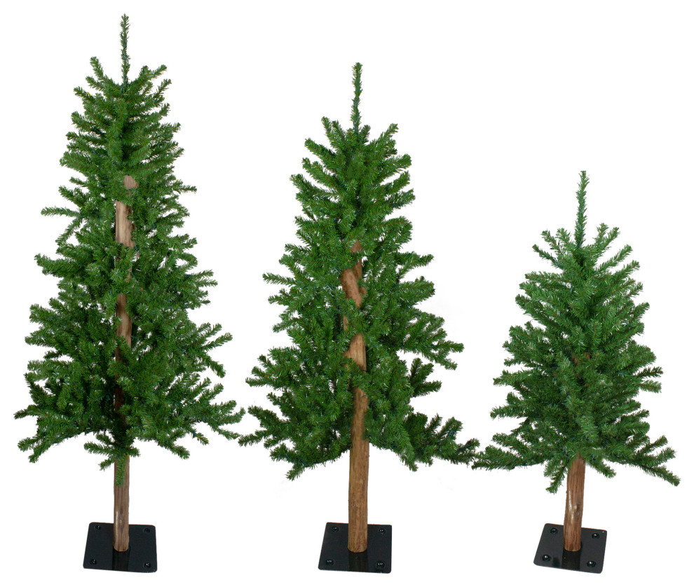 Set of 3 Alpine Artificial Christmas Trees, Unlit Christmas Trees