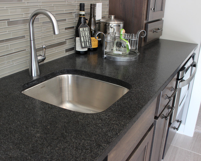 Hickory Wet Bar In Warm Gray Stain With Brushed Granite Counters