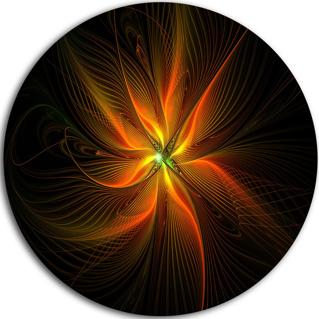 Shiny Golden Yellow Fractal Flower On Black, Floral Disc Artwork ...