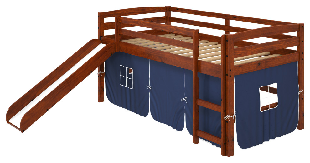 Aria Blue Tent Loft Bed with Slide and Ladder Transitional Loft