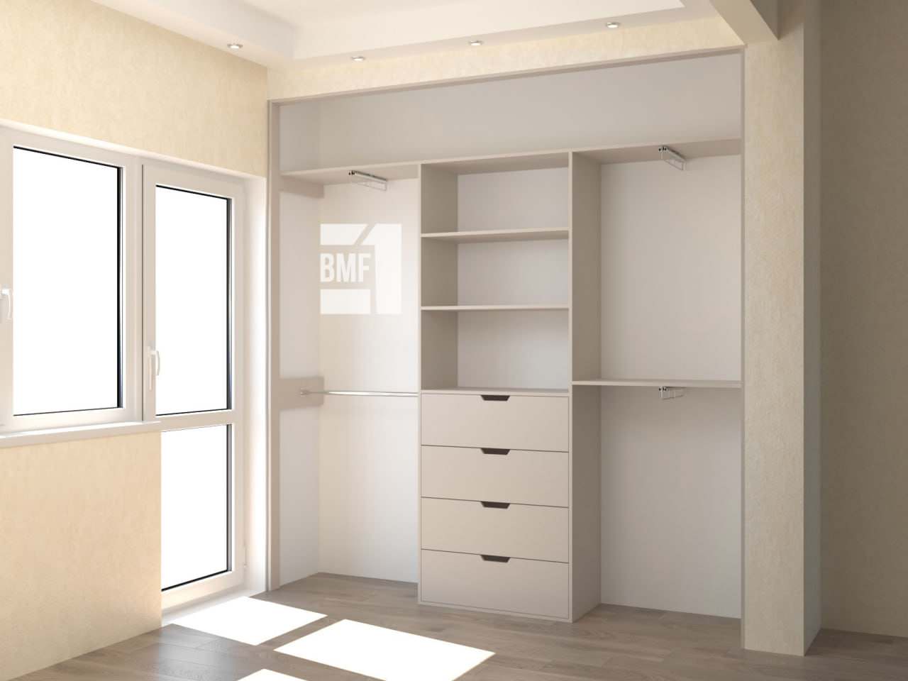 Бежевый шкаф-купе в спальню