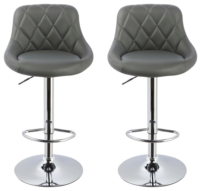 Claire Faux Leather Adjustable Swivel Bar Stools, Set of 2, Gray
