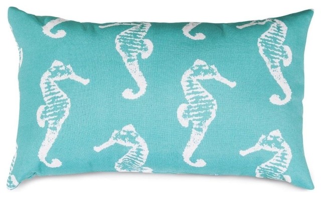 Teal Sea Horse Small Pillow