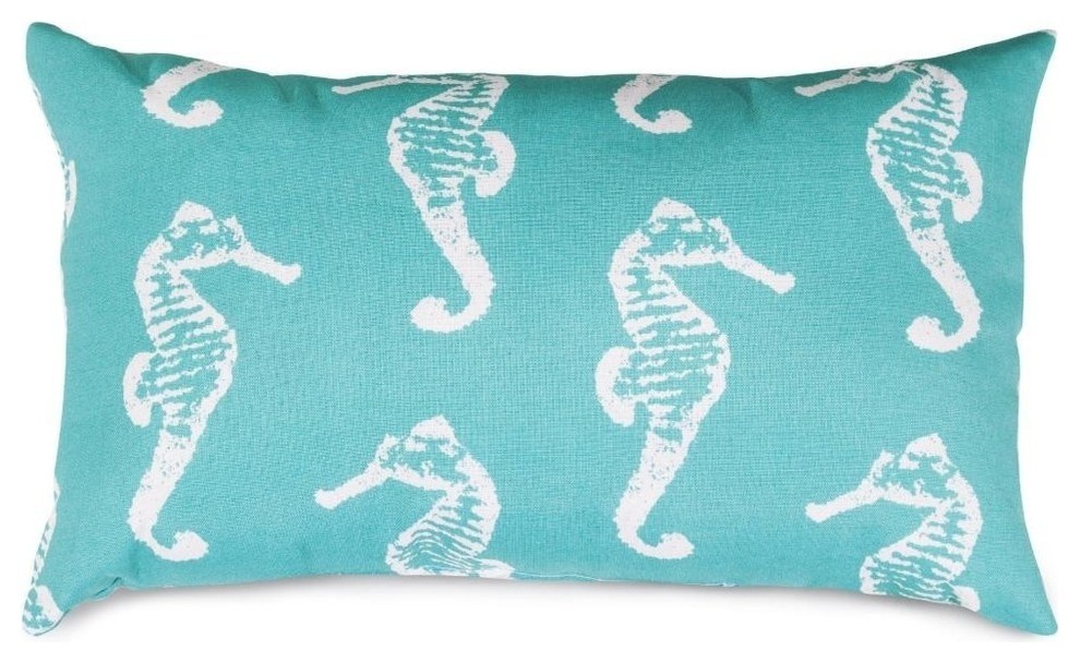 Teal Sea Horse Small Pillow