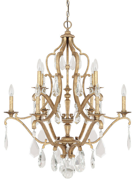 Blakely Antique Gold 10 Light Chandelier with Crystals