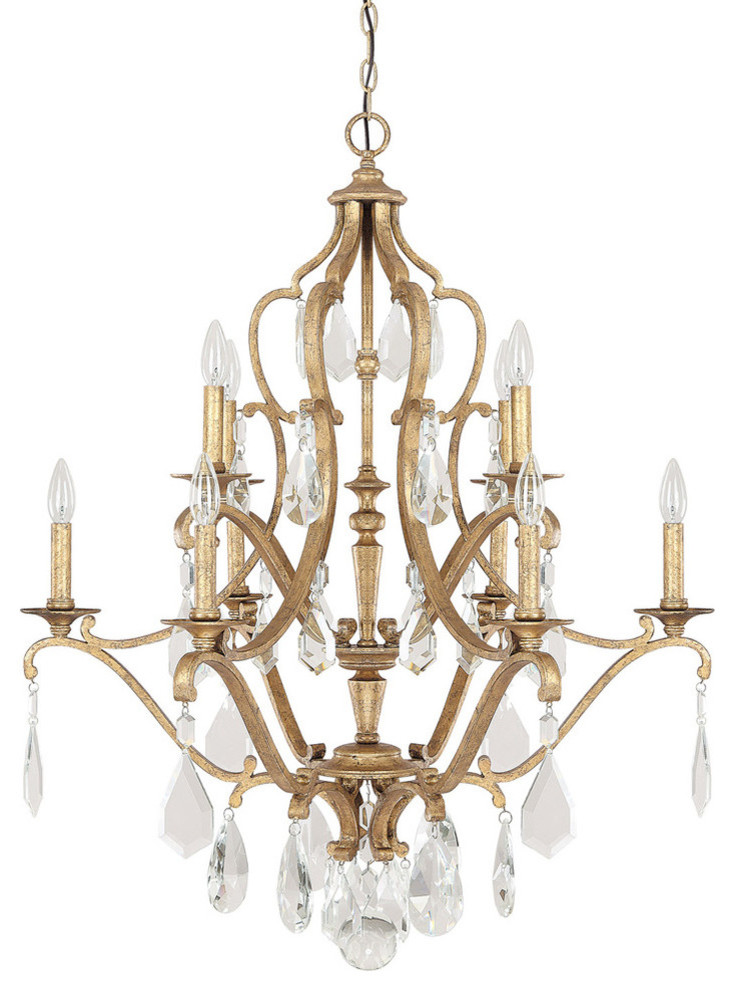 Blakely Antique Gold 10 Light Chandelier with Crystals