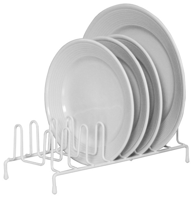 Home Basics White Vinyl Coated Steel Plate Rack Contemporary Pantry