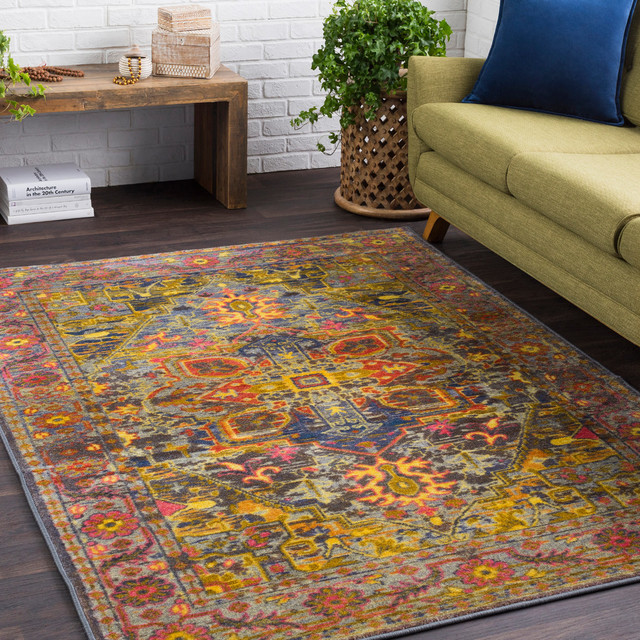 Silk Road Updated Traditional Lime Bright Yellow Area Rug