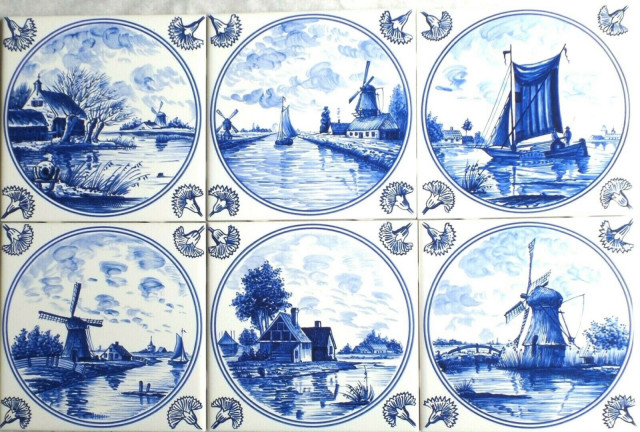 Delft Theme Dragon with Blue Corners Ceramic Tile 4.25/" Kiln Fired Decor