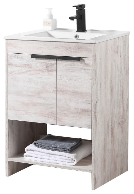 Phoenix Bath Vanity With Ceramic Sink Full assembly Required, Rustic White, 24"