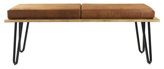 Upholstered Long Bench, Brown