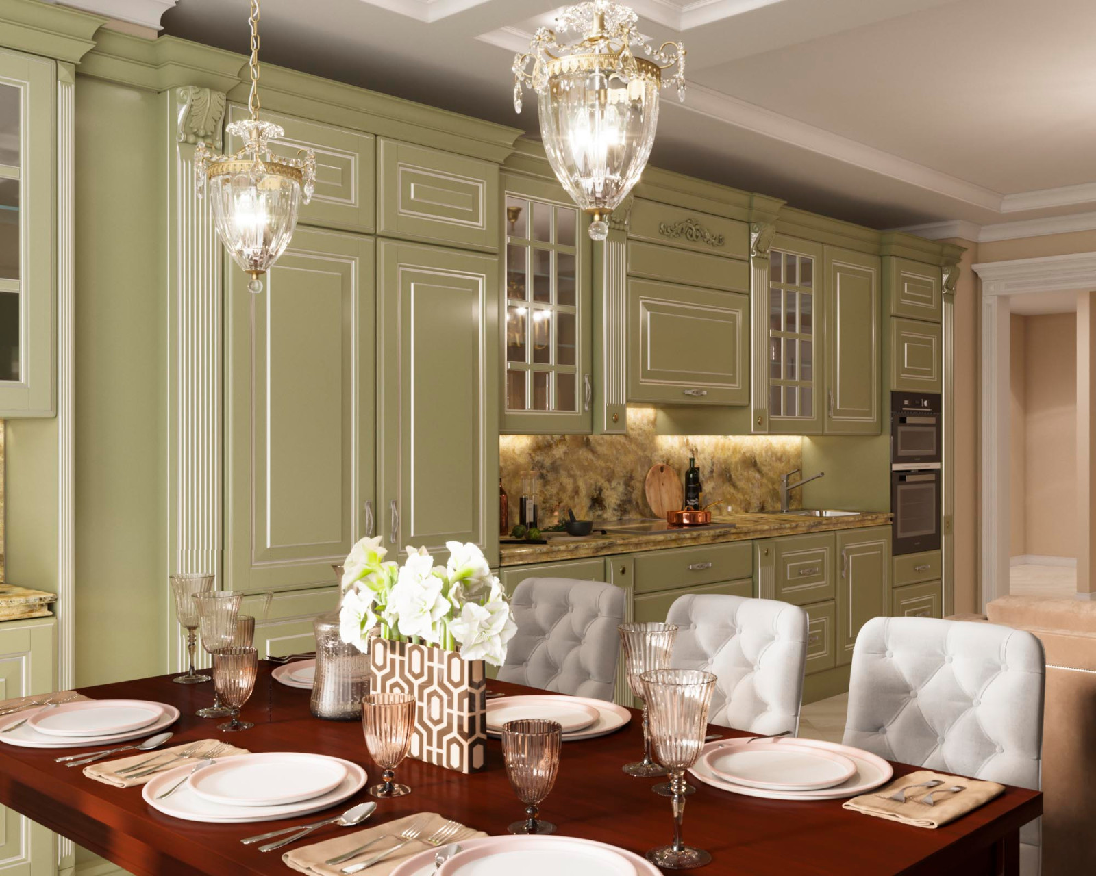 Кухня-гостиная в проекте квартиры 120 кв.м в ЖК Мосфильмовский