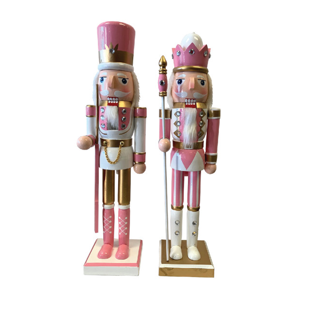 14" Pink & Gold Nutcrackers, 2Piece Set Holiday Accents And