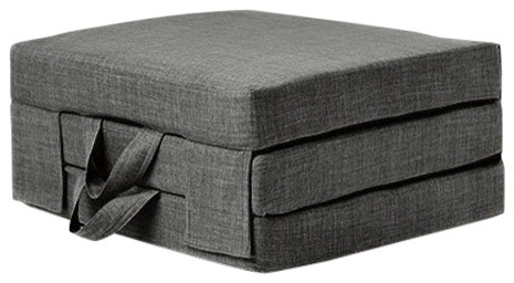 Single Portable Foam Folding Mattress With Carry Handles, Slate Grey Linen