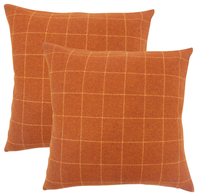 Geovany Plaid Throw Pillows, Set of 2, Tan