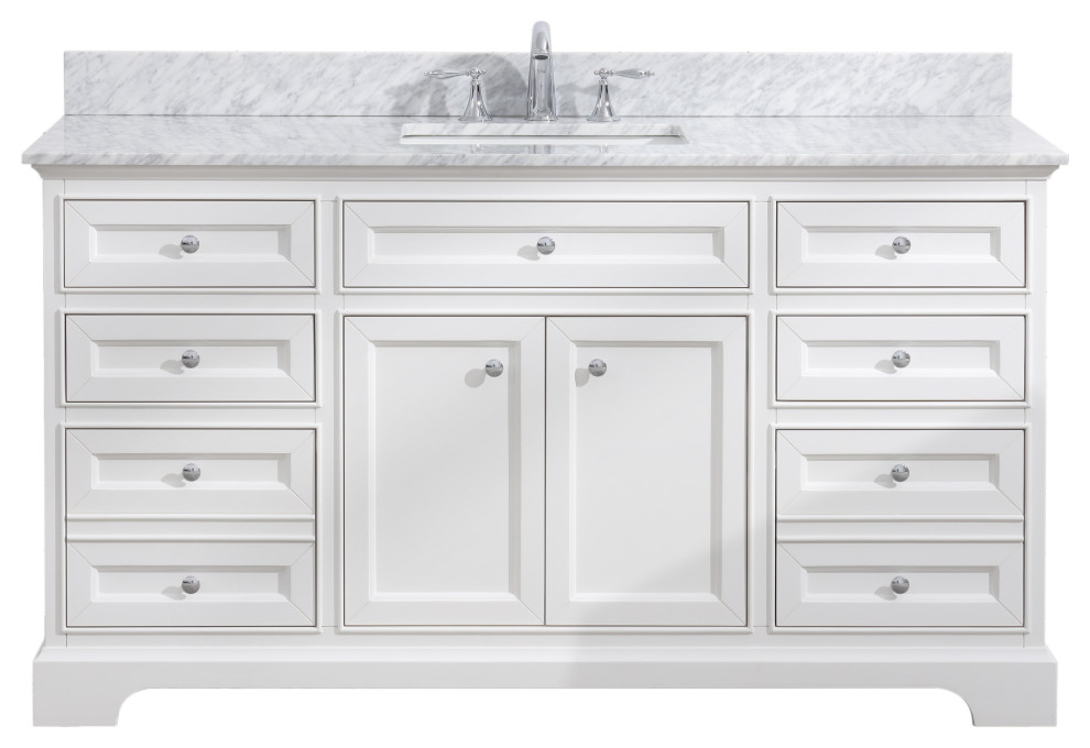 South Bay 60” Single Bathroom Vanity, White Finish Transitional Bathroom Vanities And Sink