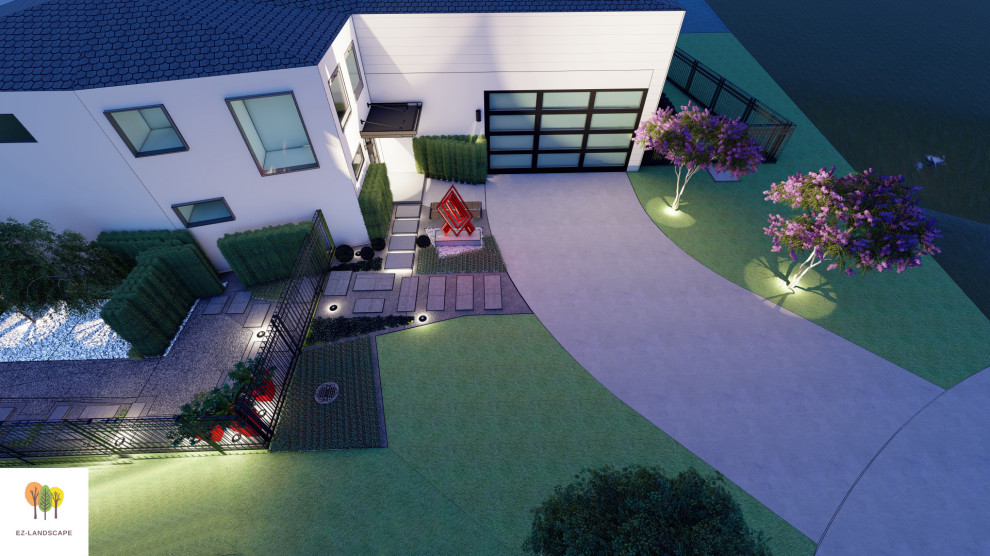 Design ideas for a modern front yard garden in Houston.