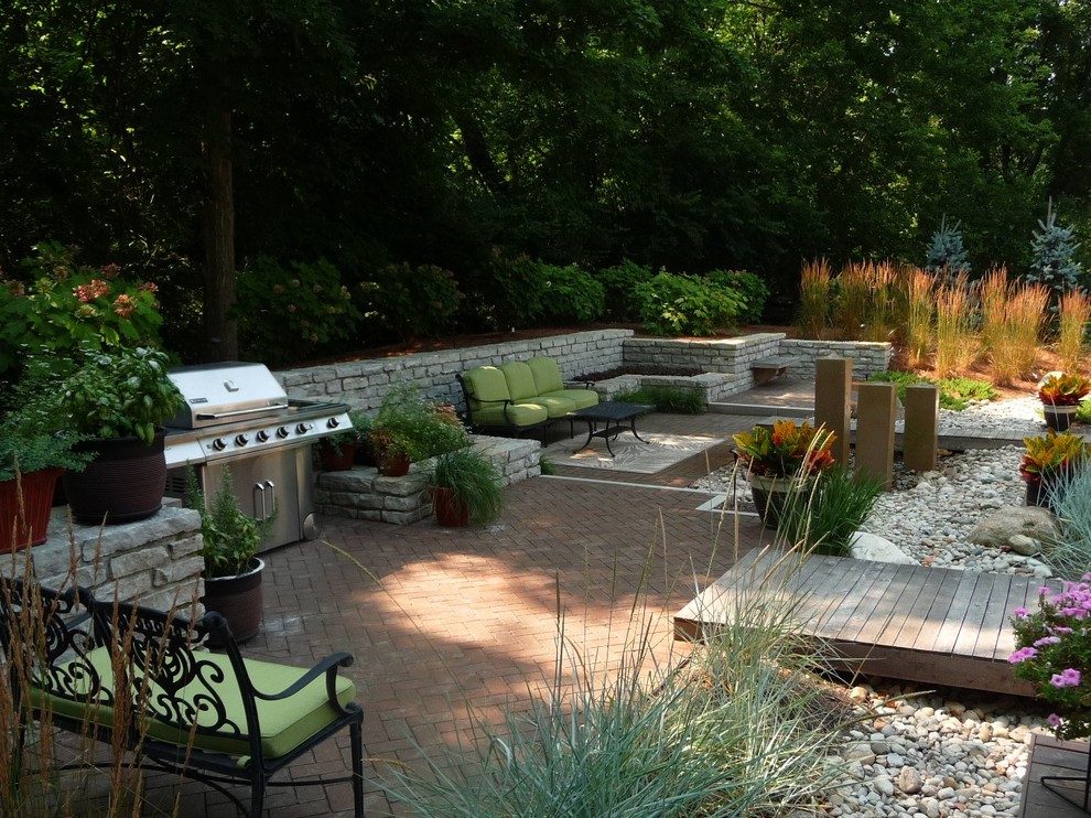 This is an example of a large contemporary backyard deck in Cincinnati with no cover.