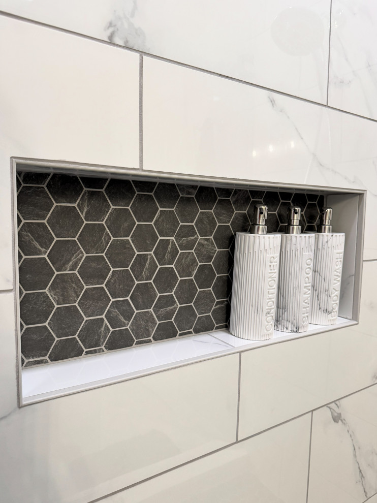 Black Hexagon Shower Niche & Floor Tile