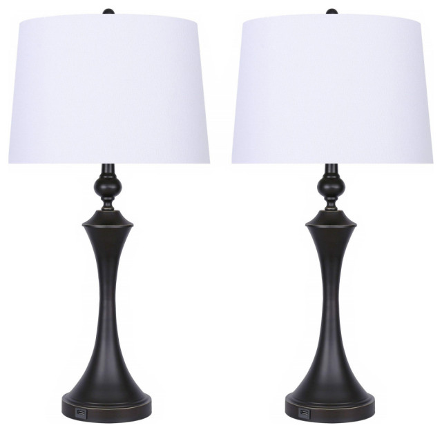 31" Oil-Rubbed Bronze Table Lamps With USB Port, Off-White Linen Shade ...