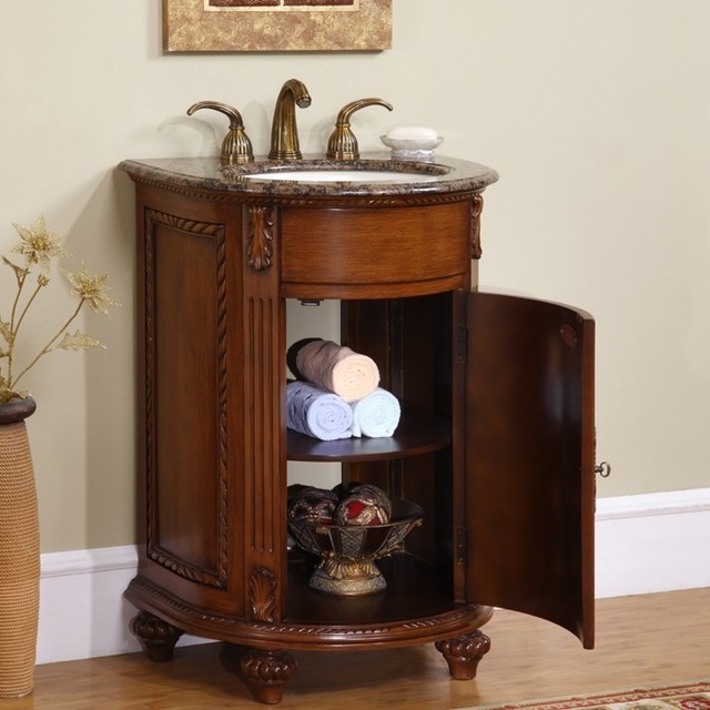 24 Inch Small Round Bathroom Vanity with Single Sink, Granite, Traditional - Traditional ...