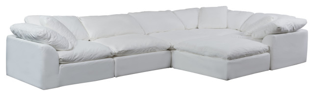 6PC Slipcovered L-Shape Sectional Sofa with Ottoman | White