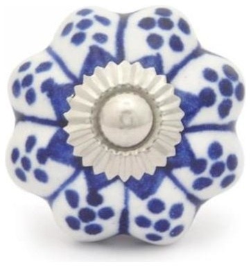 Ceramic Knobs, Blue With White Base, Set of 3