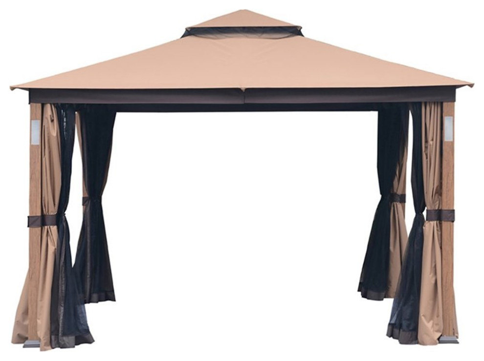 Saint Birch 10' x 12' Soft Top Modern Metal Garden Gazebo in Beige