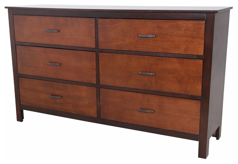 Brunswick Modern 6 Drawer Dresser In 2 Tone Copper Chesnust Trim