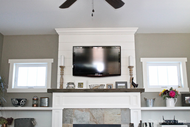 Shiplap Fireplace With Reclaimed Mantle Beach Style Boston By Shiplap Fireplace With Reclaimed Mantle Beach Style