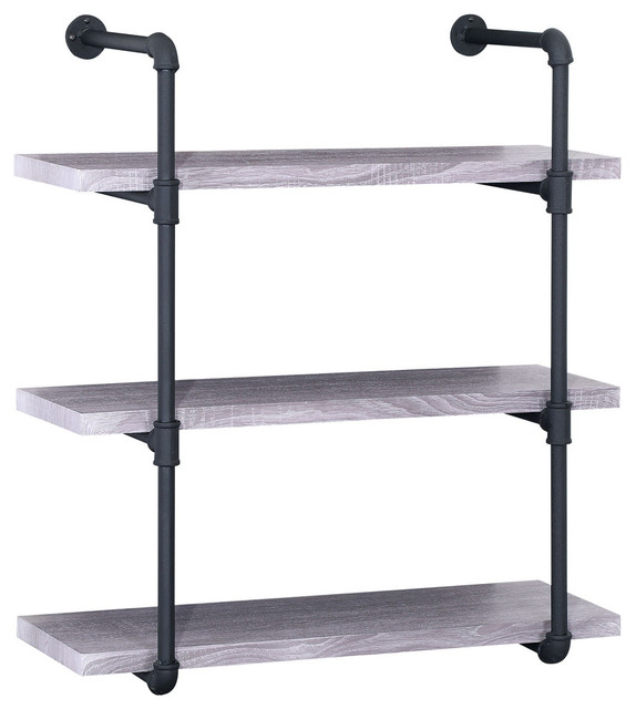 Caden Industrial 3 Shelf Faux Wood Floating Shelf