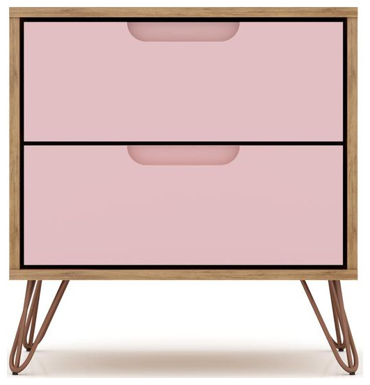 Rockefeller 2.0 Mid Century Modern Nightstand w/ 2Drawer in Nature