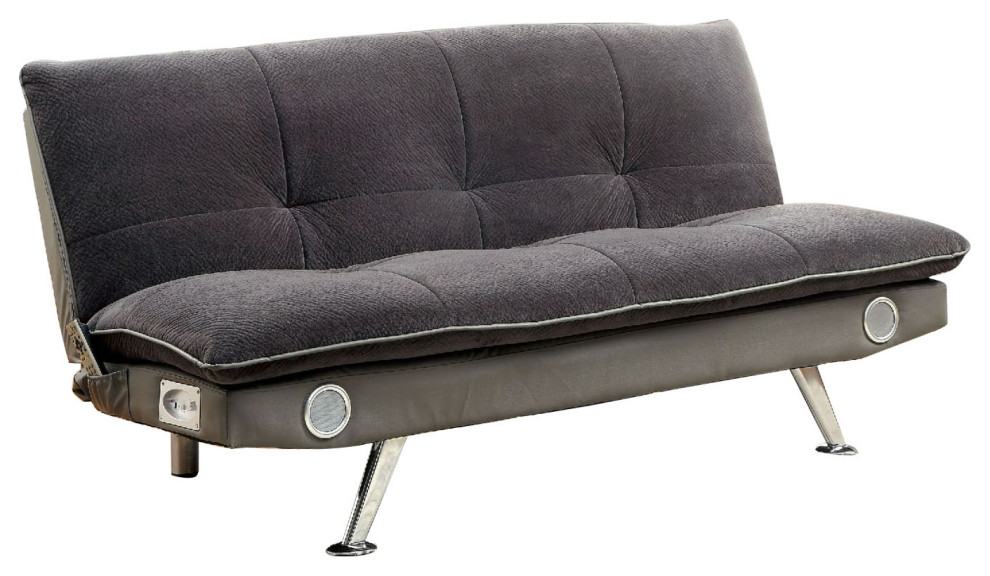 Dark Brown Convertible Futon Sofa With Bluetooth Speakers