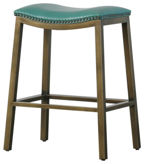 Chet Bonded Leather Metal Counter Stool, Turquoise, Set of 2
