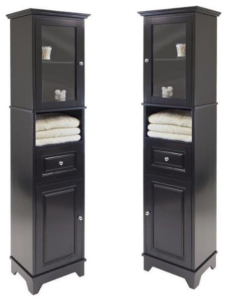 Home Square 2 Piece Tall Bathroom Cabinet Set in Black - Transitional ...