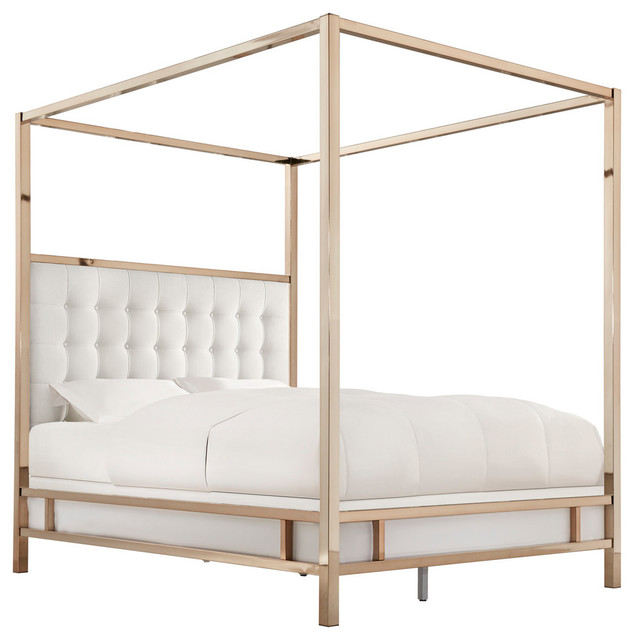 Safira Modern Metal Canopy Bed in Champagne Gold, King Contemporary Canopy Beds by Inspire