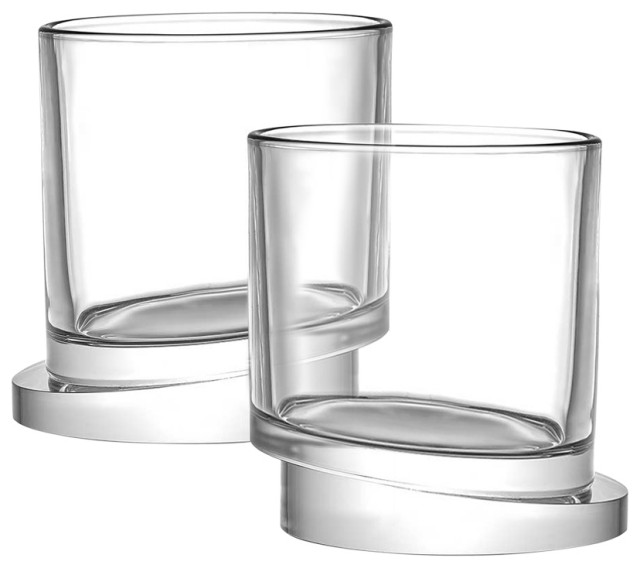 Set of two Off Base JoyJolt Round Aqua Vitae 11.6 oz Crystal Whiskey Glass 