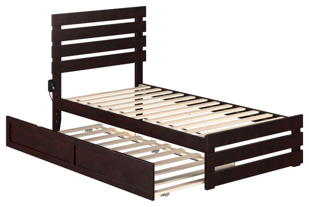 Oxford Twin Bed with Footboard and Twin Trundle, Espresso