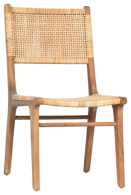 Natural Teak Wicker Dining Chair, Natural Finish Wood Dining Chairs