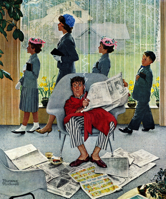 "Sunday Morning" Painting Print on Canvas by Norman Rockwell, 24"x29" Traditional Prints And