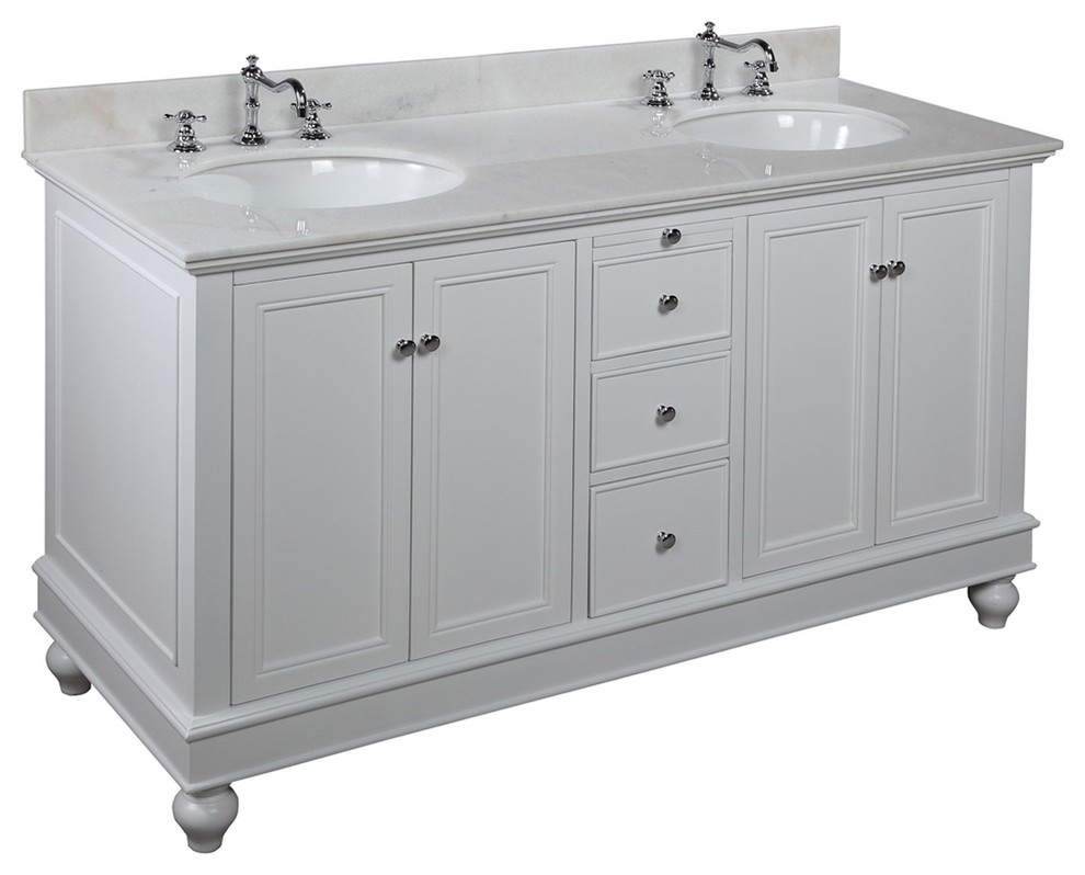 Bella 60-in Double Sink Bath Vanity (White/White)