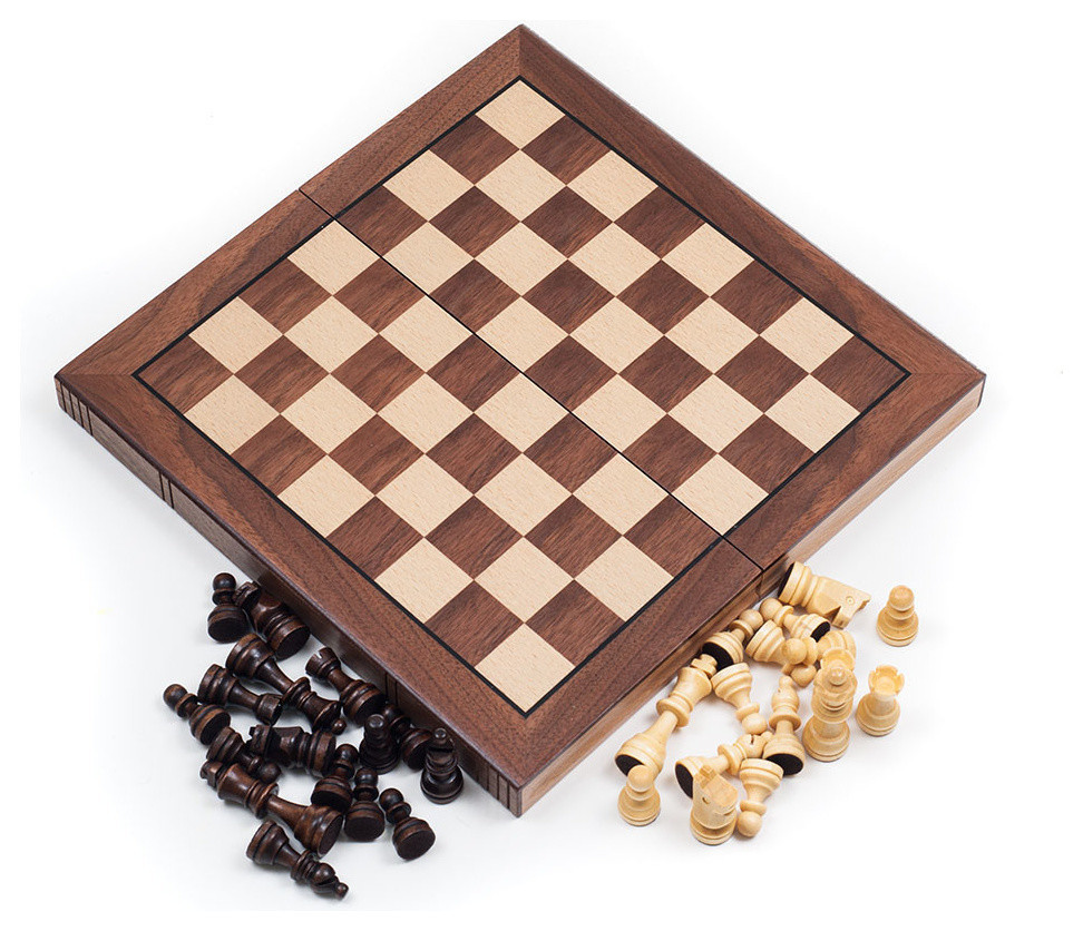 Walnut Book-Style Chess Board With Staunton Chessmen by Trademark Games