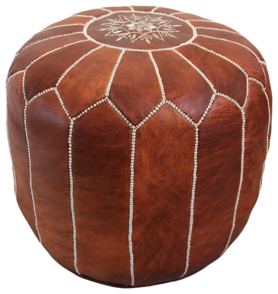 Tall Leather Moroccan Pouf Stool